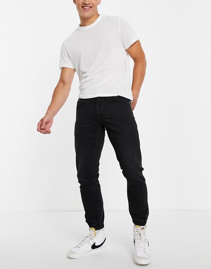 Asos Design Slim Lightweight Denim Jeans In Washed Black With Elasticated Hem