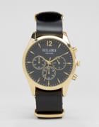 Reclaimed Vintage Chronograph Leather Watch In Black - Black