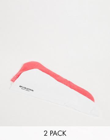 Revolution Hair 2pk Microfibre Hair Wrap White/coral-no Color