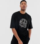 Asos Design Tall Oversized T-shirt With Large Metallic Beaded Skull-black