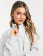 Asos Design Oversized Sweatshirt With Half Zip In Gray-grey