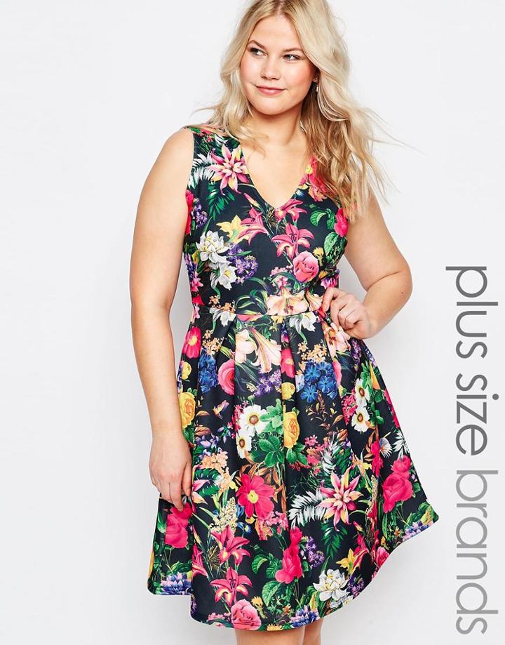 Praslin Plus Skater Dress In Floral Print - Black Floral