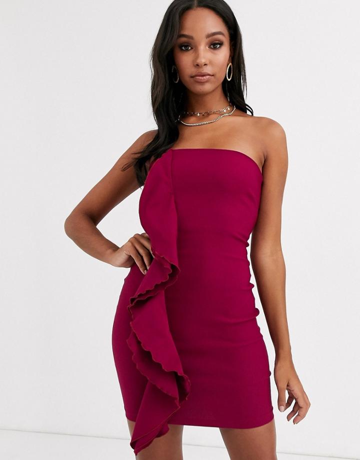 Vesper Bandeau Mini Dress With Ruffle Detail In Wine