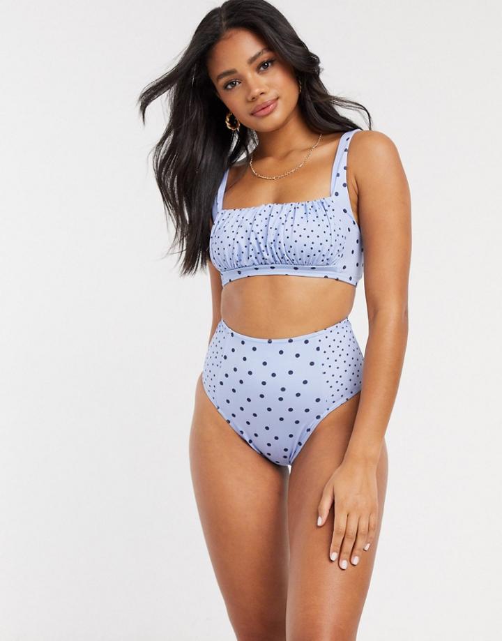 Asos Design High Waist Bikini Bottom In Mixed Polka Dot Print-multi