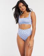 Asos Design High Waist Bikini Bottom In Mixed Polka Dot Print-multi