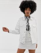 Signature 8 Oversized Polka Dot Denim Jacket - White