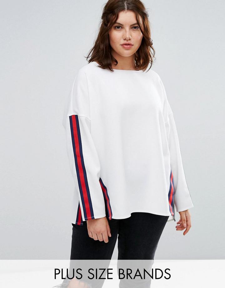 Alice & You Step Hem Sweater With Moto Trim - White
