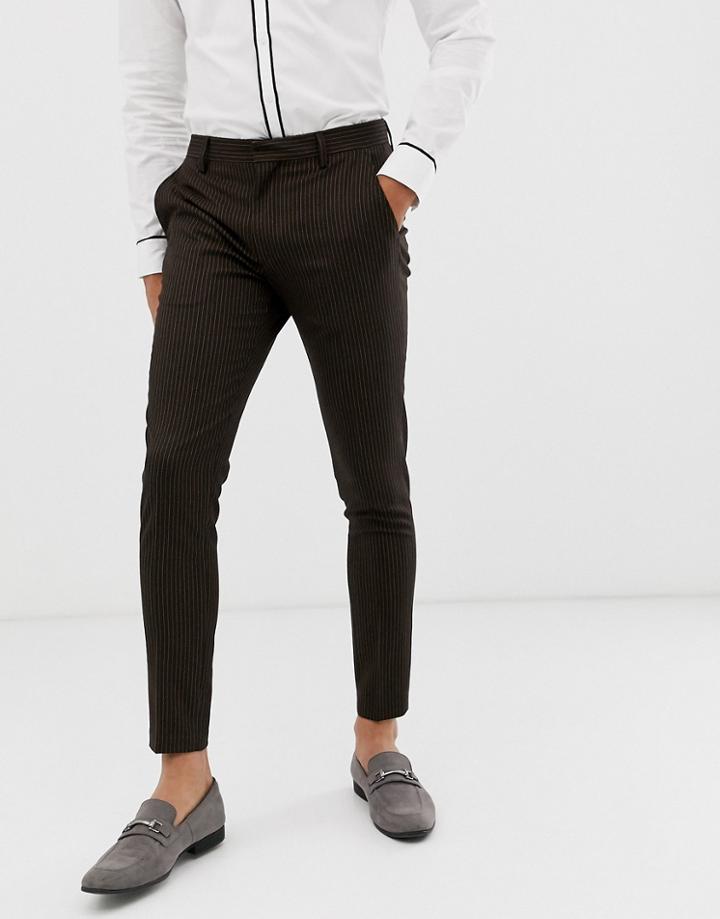 Asos Design Super Skinny Smart Pants In Black With Orange Pin Stripe - Black