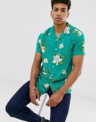 New Look Viscose Revere Collar Shirt In Teal Floral Print-green