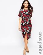 Asos Petite Wiggle Dress In Floral Print With Split Front - Multi