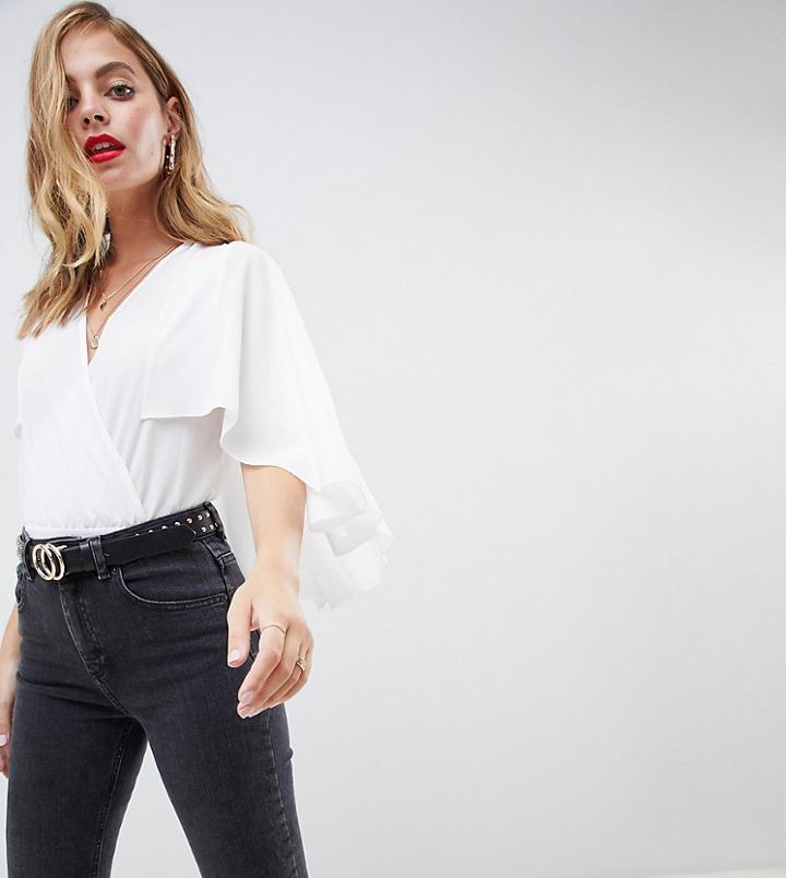 Boohoo Petite Cape Body In White - White