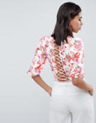 Asos Design Occasion Top With Lattice Back In Floral Print - Multi