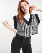 Bershka Cropped Fluffy Dogtooth Tank In Mono-multi