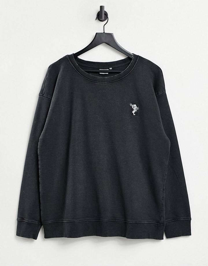 Only Sweater With Embroidered Panda In Washed Black