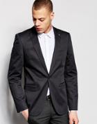 Asos Skinny Fit Blazer In Cotton - Washed Black