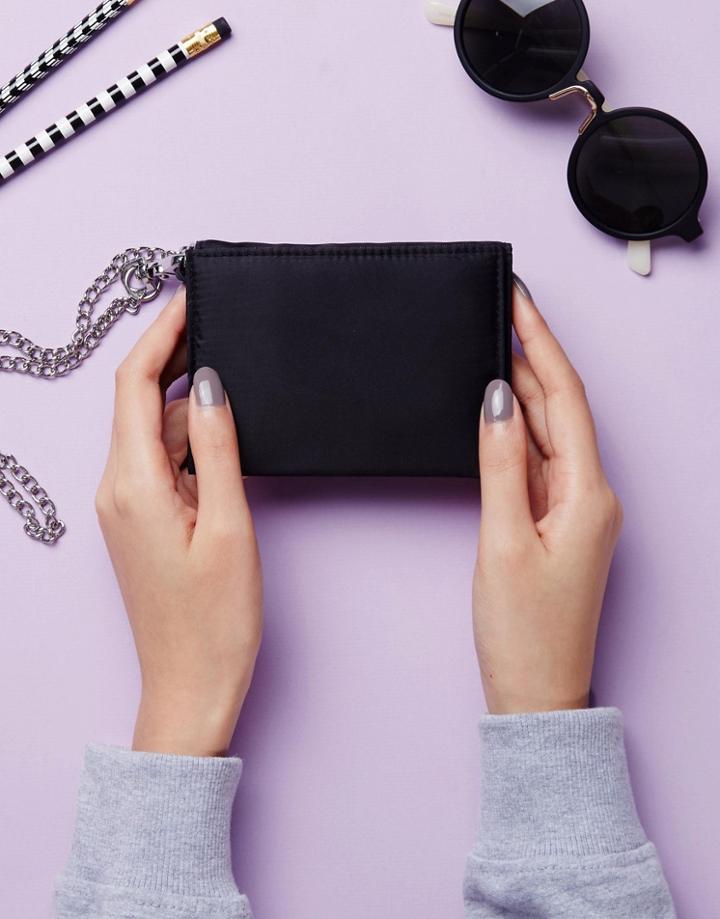Monki Fold Over Chain Purse - Black