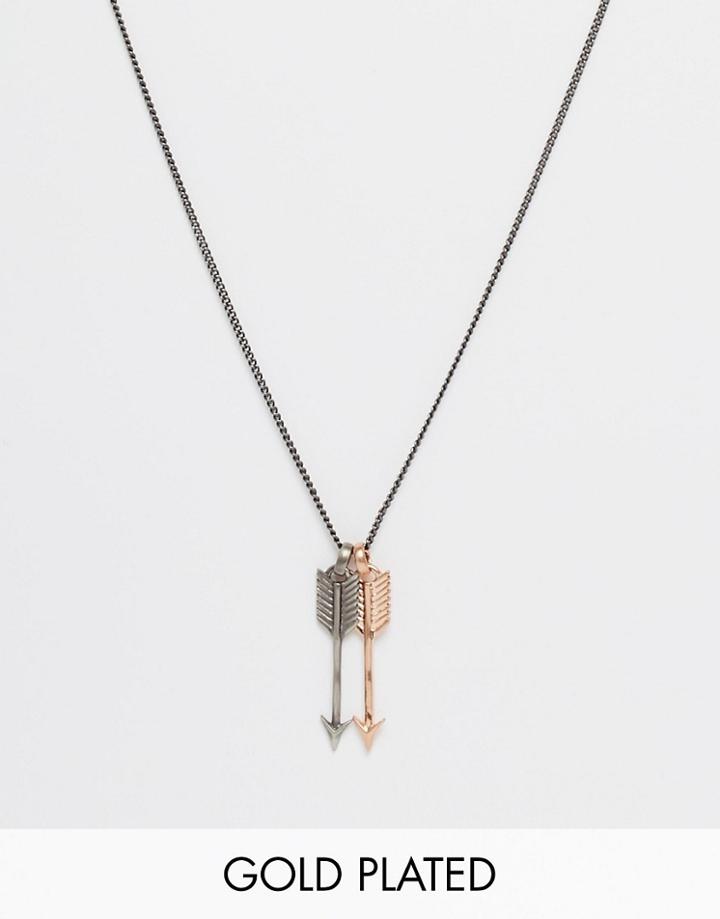 Simon Carter Double Arrow Necklace In Mixed Metal Exclusive To Asos - Silver
