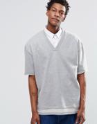 Asos Oversize Longline Short Sleeve Sweatshirt With Double Layer Hem - Gray Marl