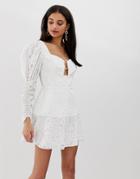 Finders Keepers Evie Blouson Sleeve Mini Dress-white