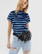 The Ragged Priest Velour Stripe Crop Top With Slogan-black
