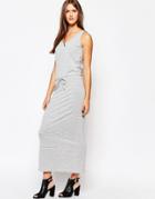 Just Female Gray And White Stripe Maxi Dress - Gray