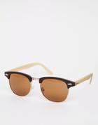 Asos Retro Sunglasses In Wood Effect With Contrasting Arms - Brown