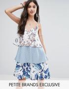 White Cove Petite Allover Printed Layered Cami Strap Mini Dress - Multi