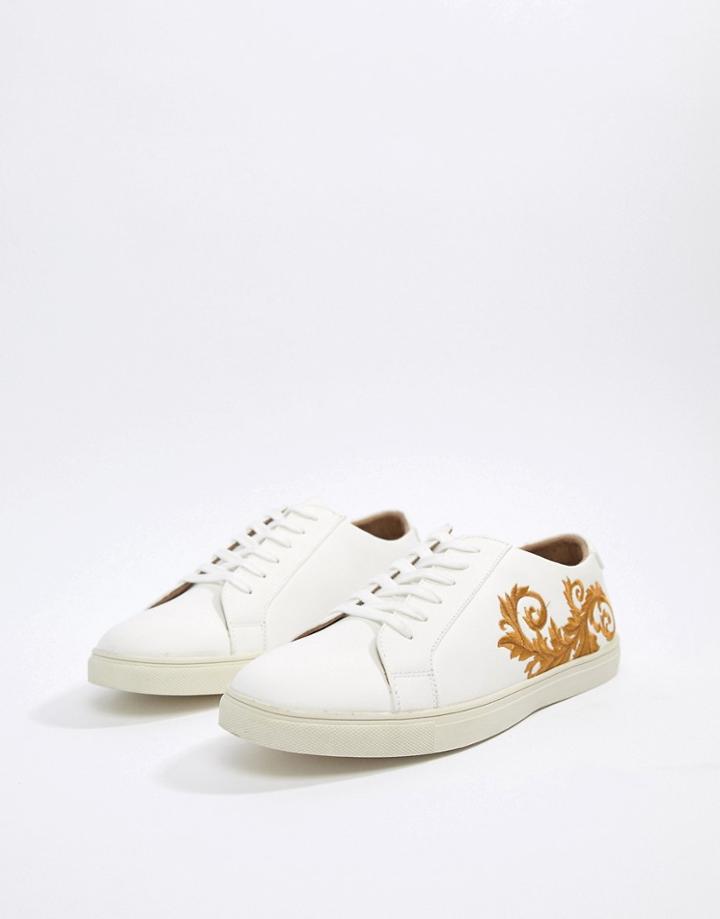 Boohooman Sneakers With Side Embroidery In White - White