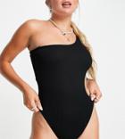 Collusion Swimsuit With Cut Out In Black Crinkle