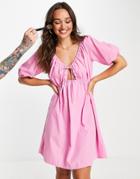 Vila Mini Dress With Cut-out In Bright Pink