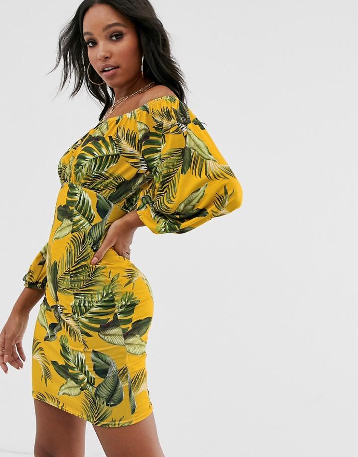 Asos Design Bardot Palm Print Sundress - Multi