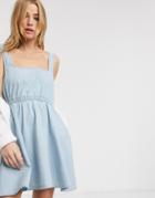 Asos Design Soft Denim Square Neck Skater Dress In Lightwash Blue-blues