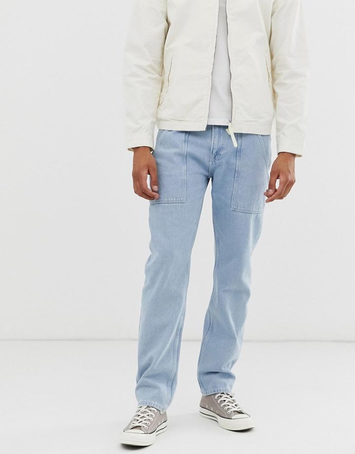 Asos Design Original Fit Carpenter Jeans In Light Wash Blue