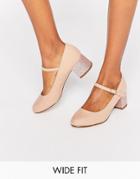 New Look Wide Fit Glitter Block Heeled Shoe - Cream