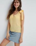 Asos Crinkle Tank With Tie Shoulder - Yellow