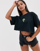 New Love Club Broccoli Graphic Cropped T-shirt-black