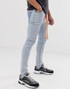 Asos Design Super Skinny Jeans In Reverse Mid Wash Blue - Blue