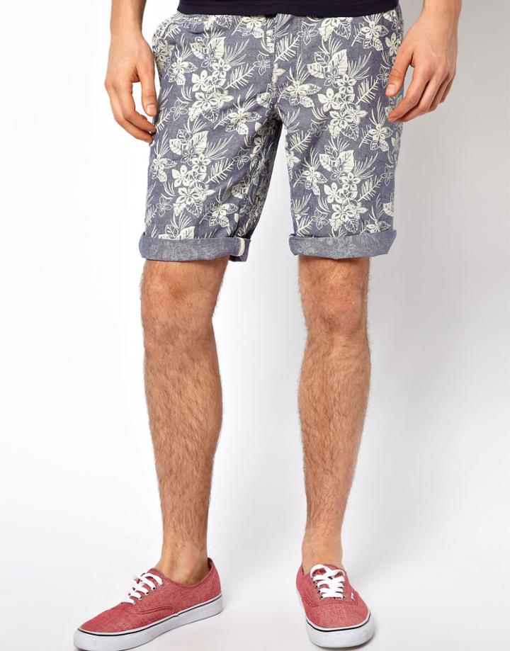 Minimum Chambray Shorts With Floral Print