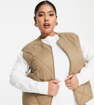 Mango Curve Diamond Quilted Vest In Camel-neutral
