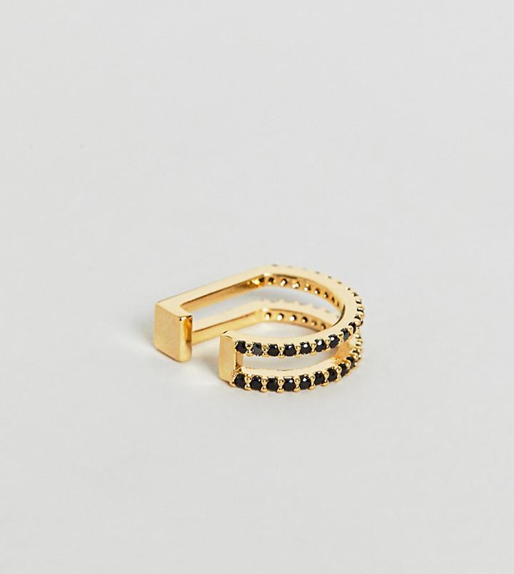Astrid & Miyu 18k Gold Plated Jet Stone Wishbone Ear Cuff - Gold