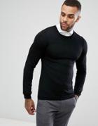 Asos Merino Sweater In Muscle Fit - Black