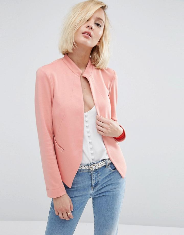 Asos Edge To Edge Ponte Blazer With Pocket - Dusky Blush