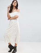 Vero Moda Jade Button Through Cold Shoulder Midi Dress - White