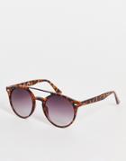 Topman Round Bar Sunglasses In Tort With Blue Lens-brown
