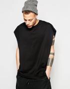 Asos Super Oversized Sleeveless T-shirt With Dropped Armhole And Raw Edge In Black - Black
