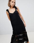 Sabina Musayev Lace Tiered Midi Dress - Black