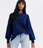 Asos Design Tall Fluffy Oversized Sweater With Volume Sleeve In Recycled Blend-navy
