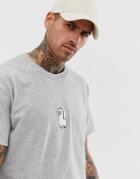 New Love Club Llama Embroidered T-shirt In Oversized-gray