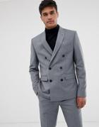 Farah Henderson Skinny Fit Double Breasted Suit Jacket In Gray