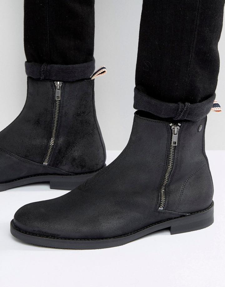 Jack & Jones Zippy Waxed Suede Boots - Black